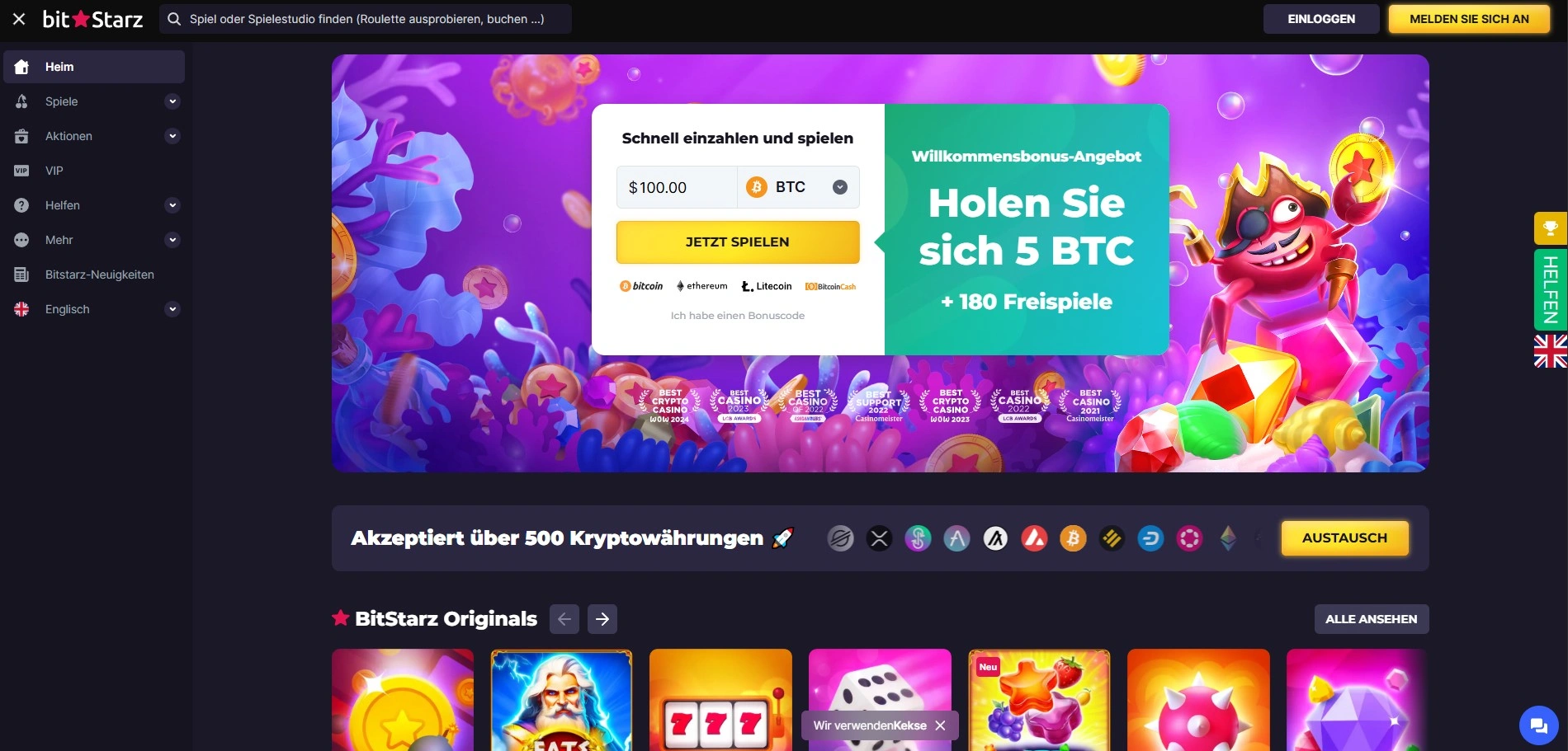 Entdecke die Startseite des Bitstarz Casinos