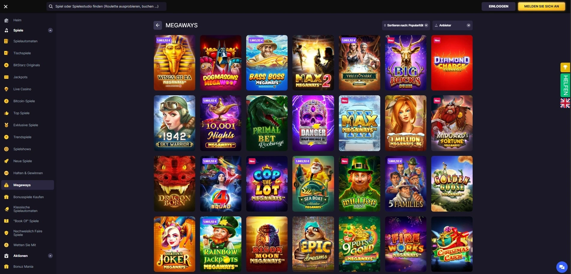Megaways Spiele im BitStarz Casino entdecken und gewinnen